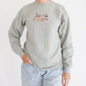 Vintage Hanes Sage Cotton Blend Cat Kittens Embroidery Sweater Grandmacore S